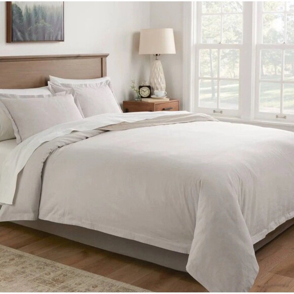 Full/Queen Linen Chambray Duvet Cover & Sham Set Light Gray Threshold NEW - Picture 2 of 8